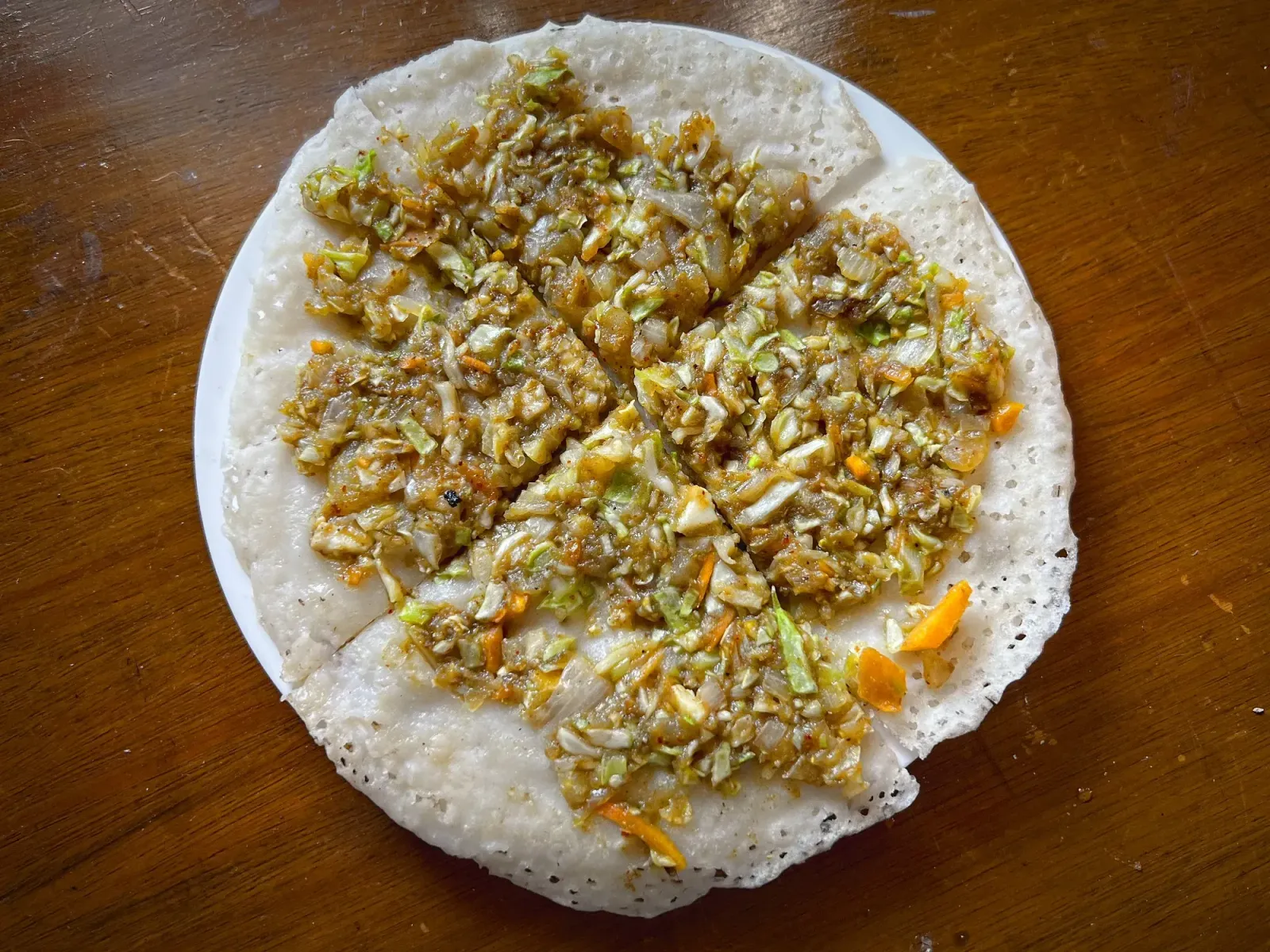 Chatamari by Mr. Wanderer Overhead shot of veggie Chatamari.