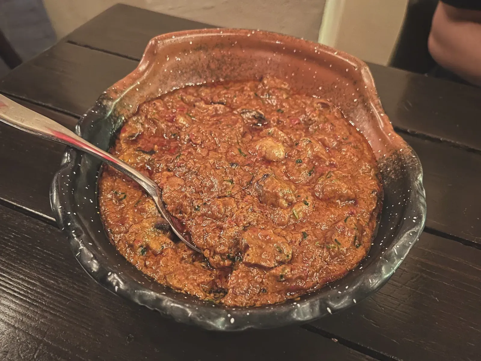 Angled shot of Mushroom coorg in a serving bowl.