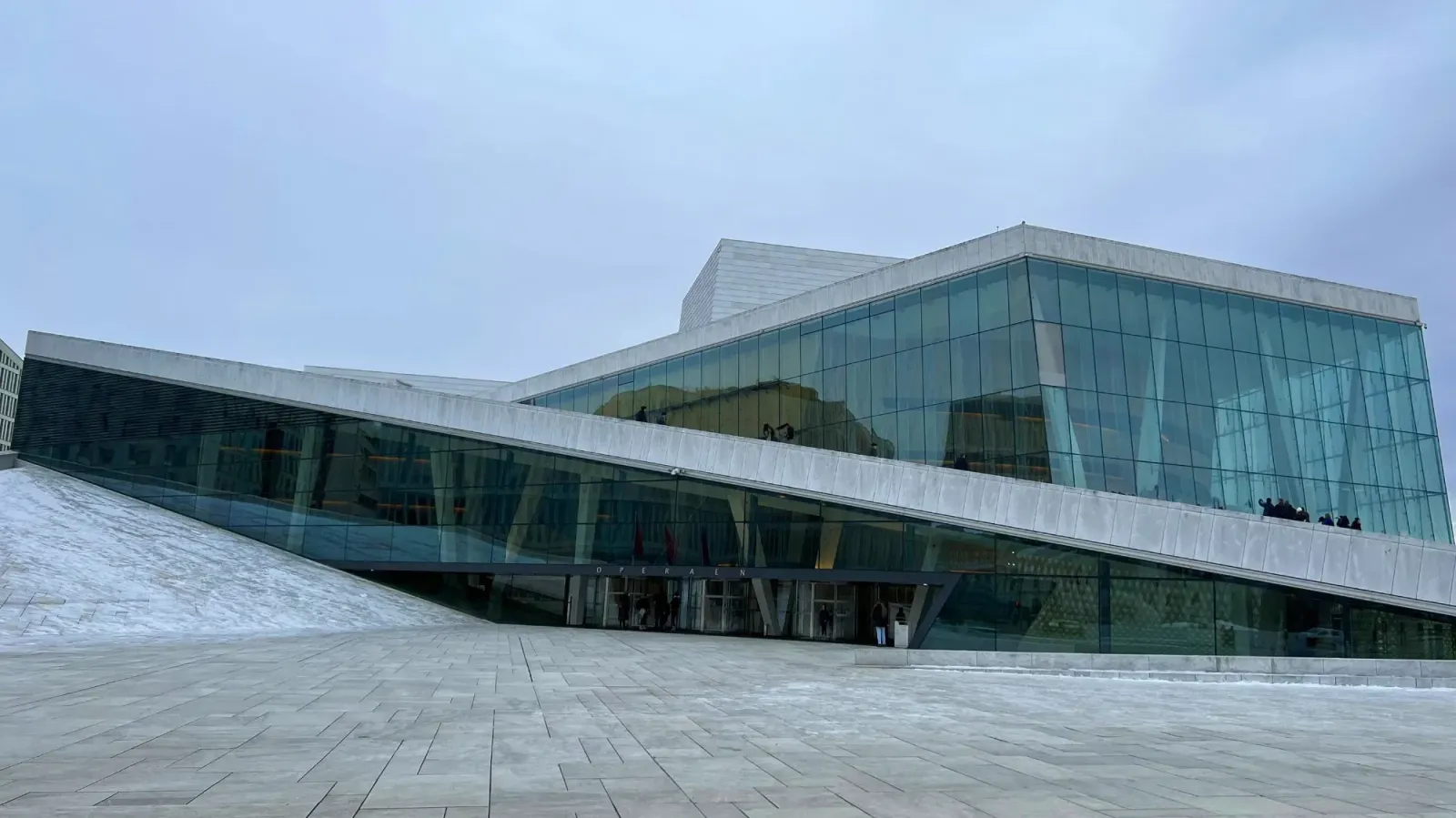 Oslo Opera House by Mr. Wanderer Front facade of the slanted roof and glass windows