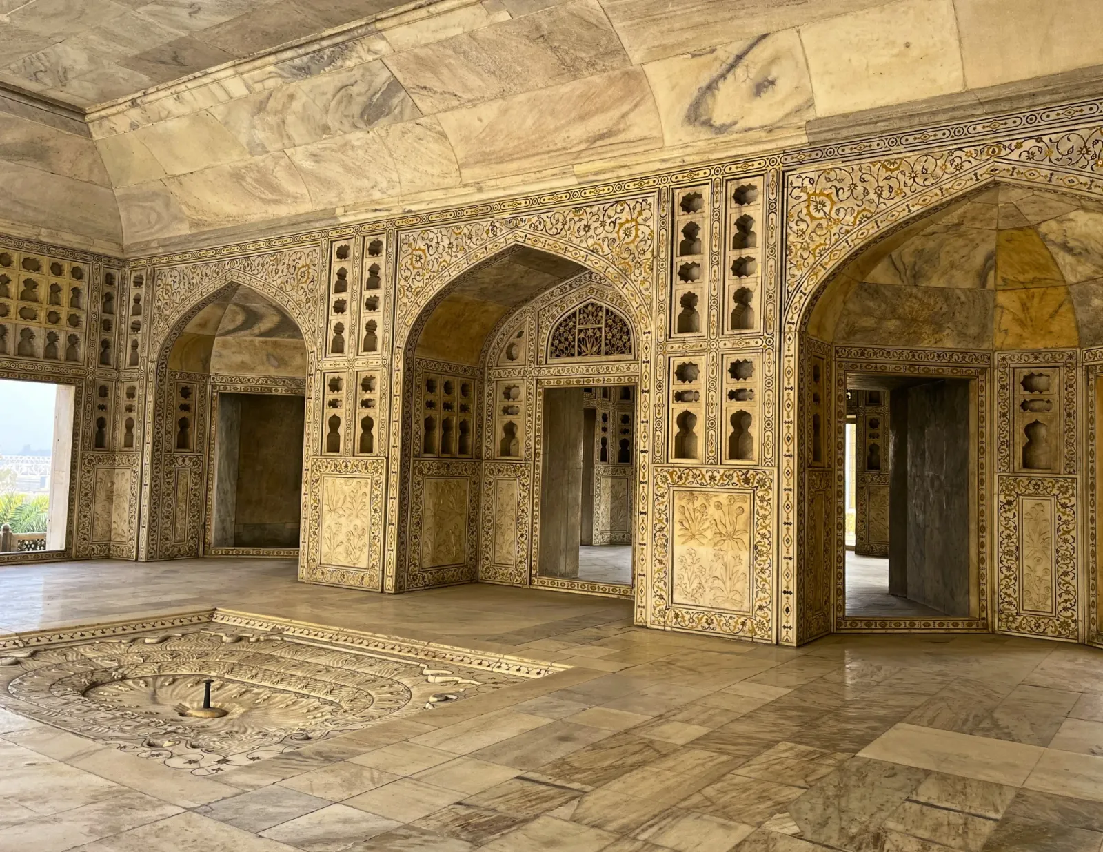 Agra Fort Details by Mr. Wanderer Carved mosaics with an inset on the floor