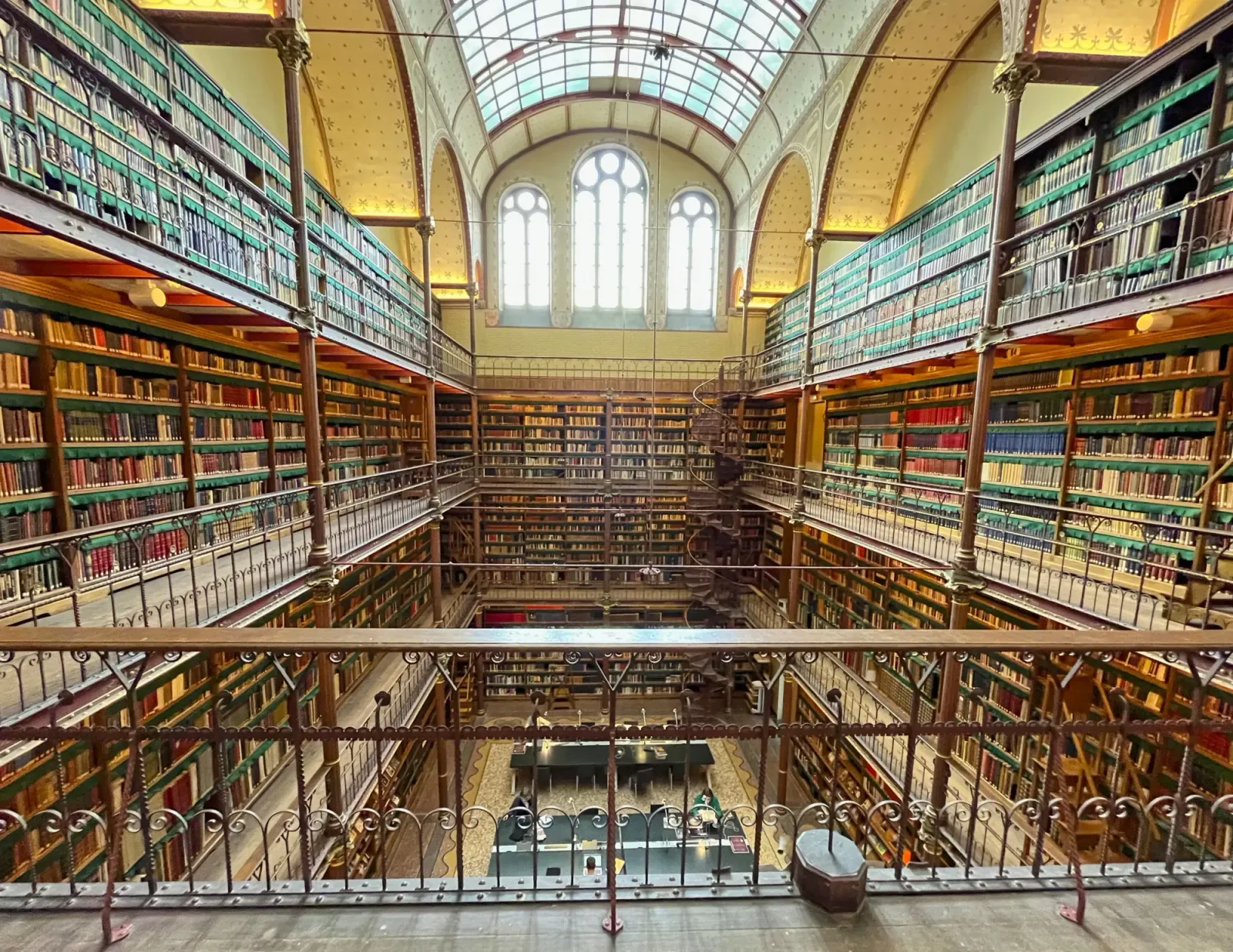 Cuypers Library by Mrs. Wanderer Third floor perspective of a multistoried library with balconies