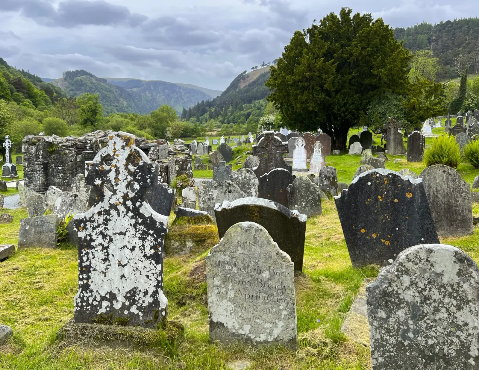 Monastic Settlement by Mr. Wanderer Cemetery with aged headstones