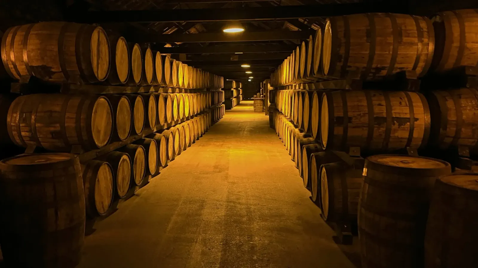 Jameson Cellar by Mrs. Wanderer Rows stacked three high of barrels of whiskey