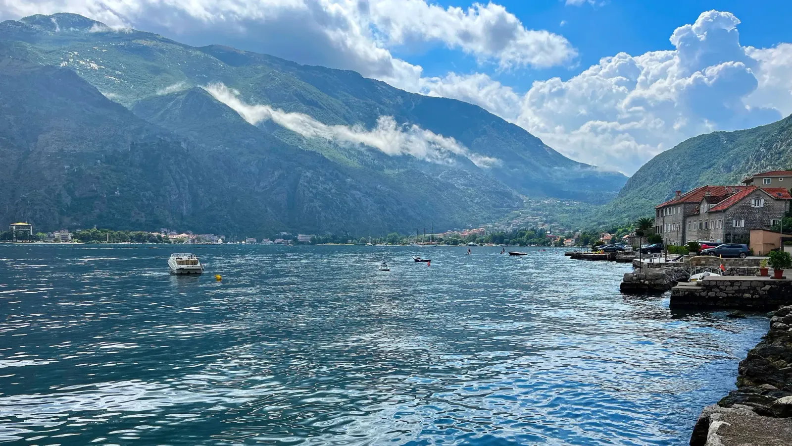 Kotor Bay Coast by Mrs. Wanderer Stone houses lining the water of the bay