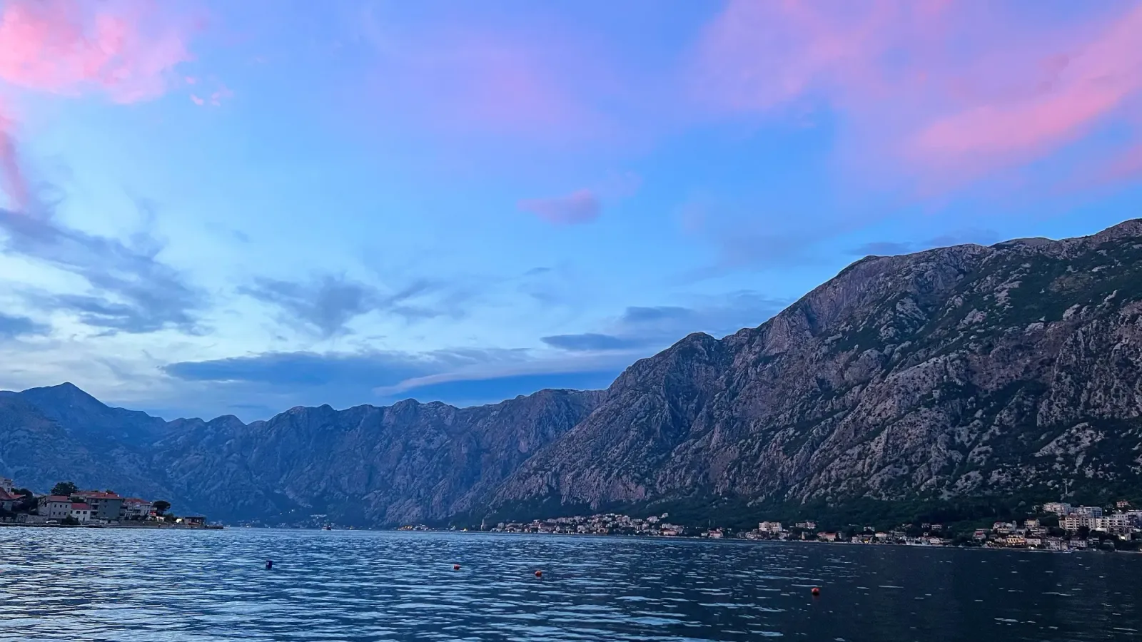 Cotton-Candy Kotor by Mr. Wanderer Kotor Bay in the evening with blue skies and pink clouds
