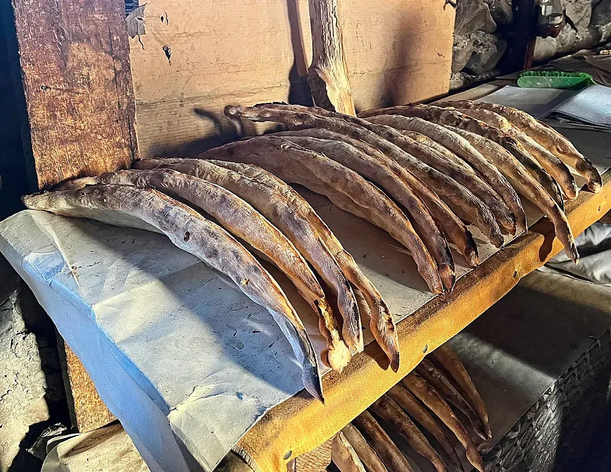 Lavash by Mrs. Wanderer A row of fresh baked boat-shaped bread