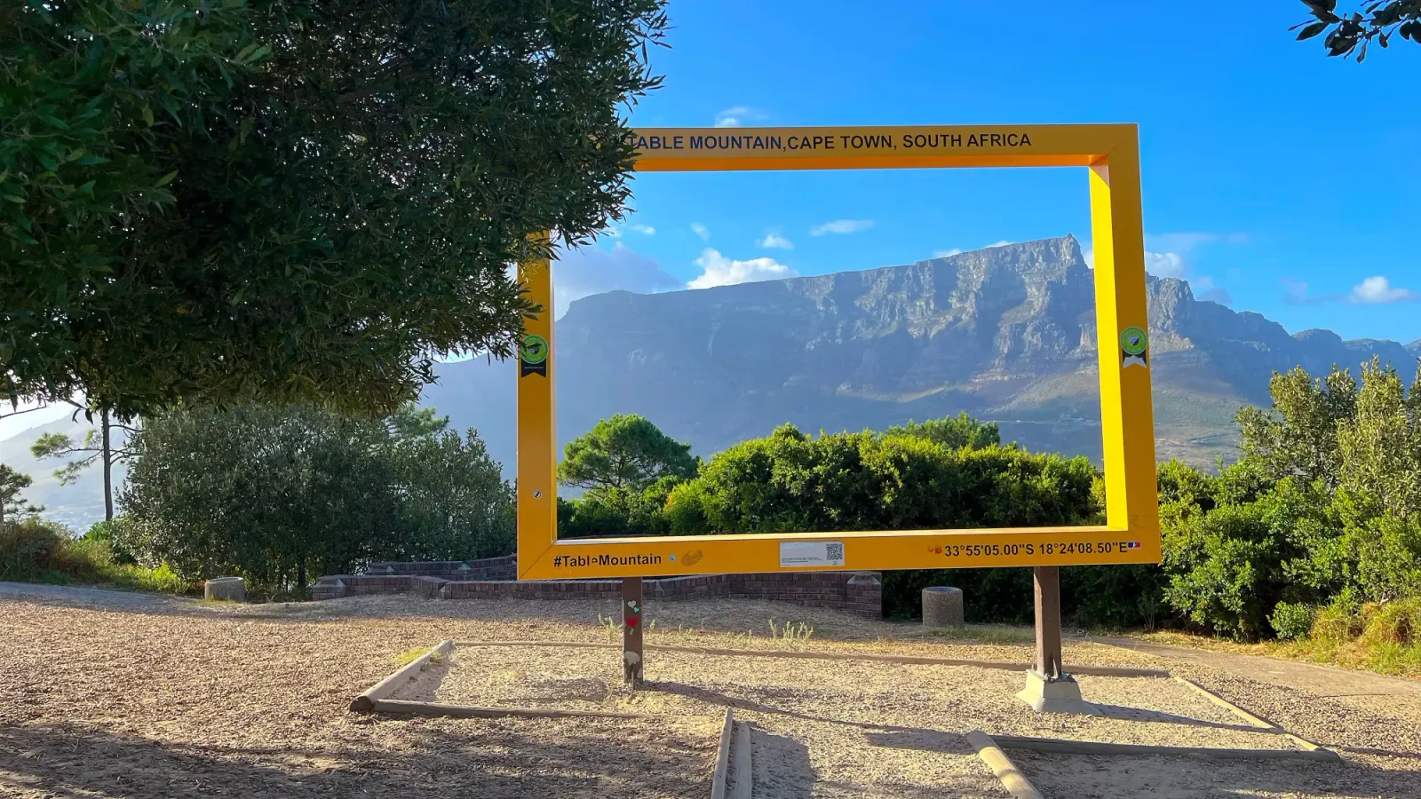 Table Mountain Frame by Mrs. Wanderer Yellow frame positioned with the flat top of Table Mountain behind it