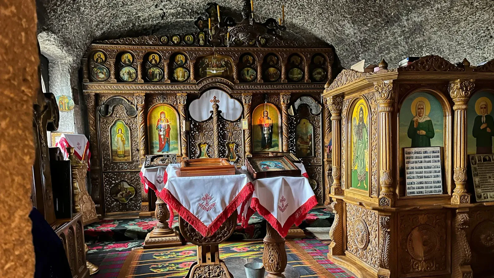 Cave Monastery by Mrs. Wanderer Orthodox altar under a roof carved from the cave
