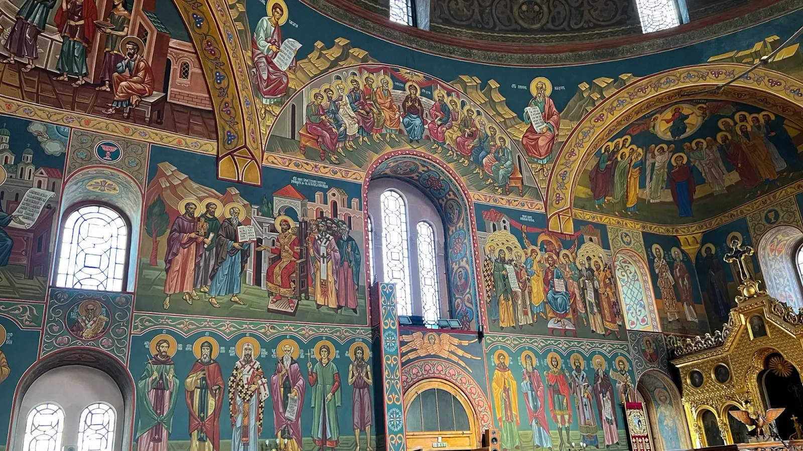 Orthodox Church Frescos by Mr. Wanderer Rows of paintings on the church walls in vibrant colors and leaving no empty space